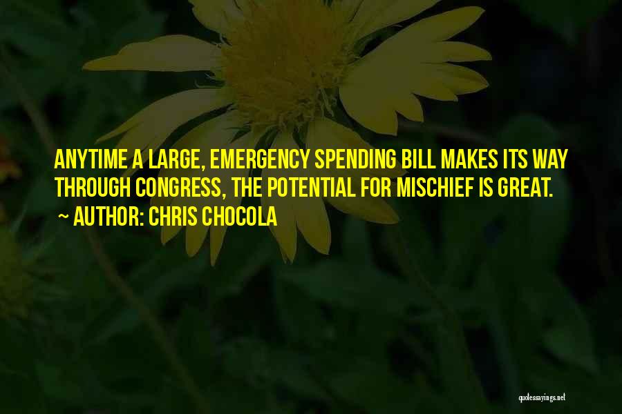 Chris Chocola Quotes: Anytime A Large, Emergency Spending Bill Makes Its Way Through Congress, The Potential For Mischief Is Great.
