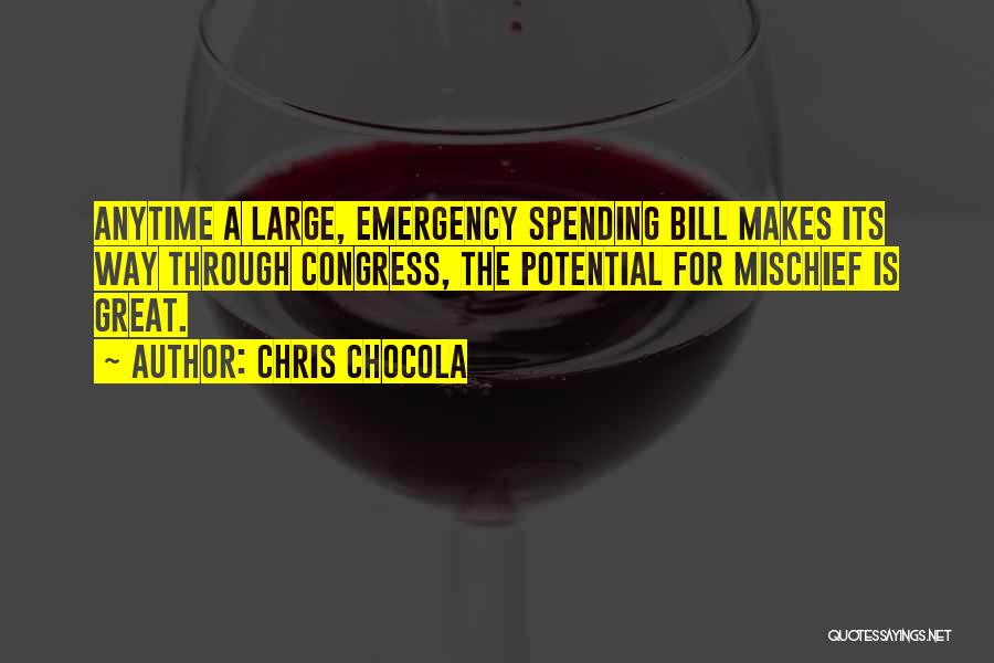 Chris Chocola Quotes: Anytime A Large, Emergency Spending Bill Makes Its Way Through Congress, The Potential For Mischief Is Great.