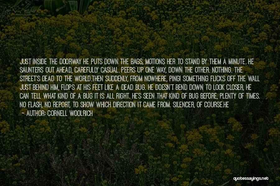 Cornell Woolrich Quotes: Just Inside The Doorway He Puts Down The Bags, Motions Her To Stand By Them A Minute. He Saunters Out