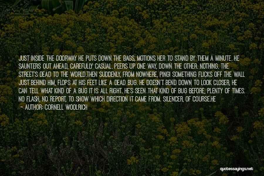 Cornell Woolrich Quotes: Just Inside The Doorway He Puts Down The Bags, Motions Her To Stand By Them A Minute. He Saunters Out