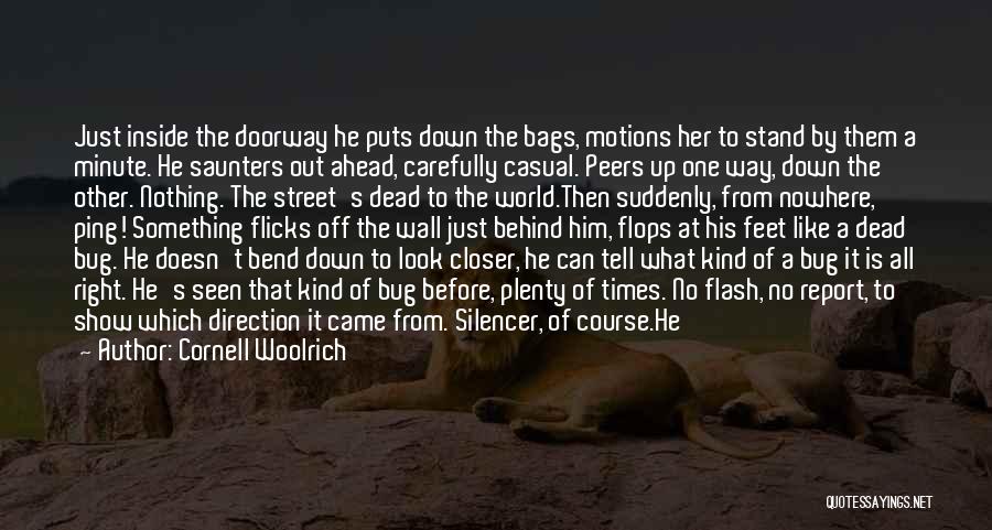 Cornell Woolrich Quotes: Just Inside The Doorway He Puts Down The Bags, Motions Her To Stand By Them A Minute. He Saunters Out