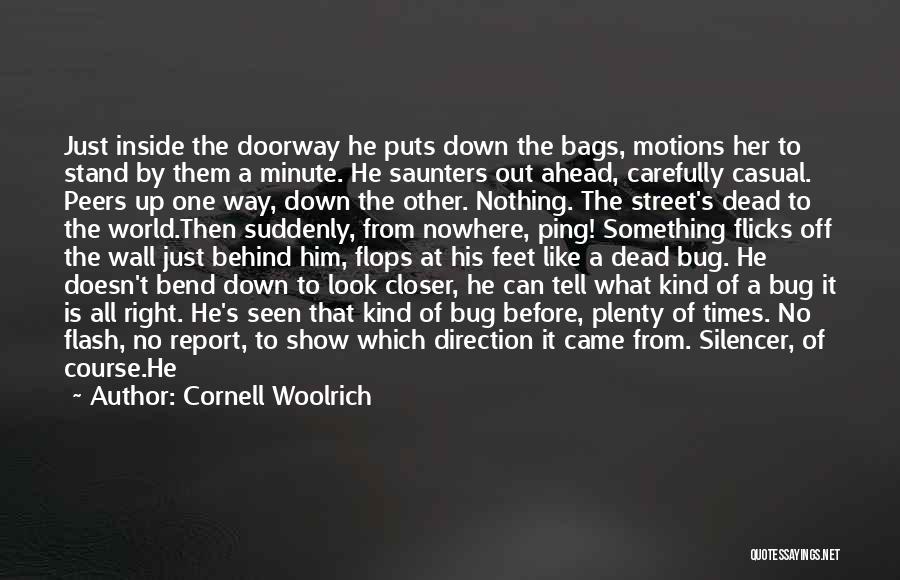 Cornell Woolrich Quotes: Just Inside The Doorway He Puts Down The Bags, Motions Her To Stand By Them A Minute. He Saunters Out