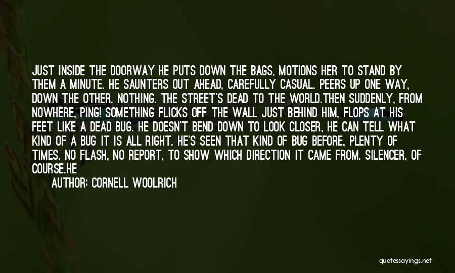 Cornell Woolrich Quotes: Just Inside The Doorway He Puts Down The Bags, Motions Her To Stand By Them A Minute. He Saunters Out