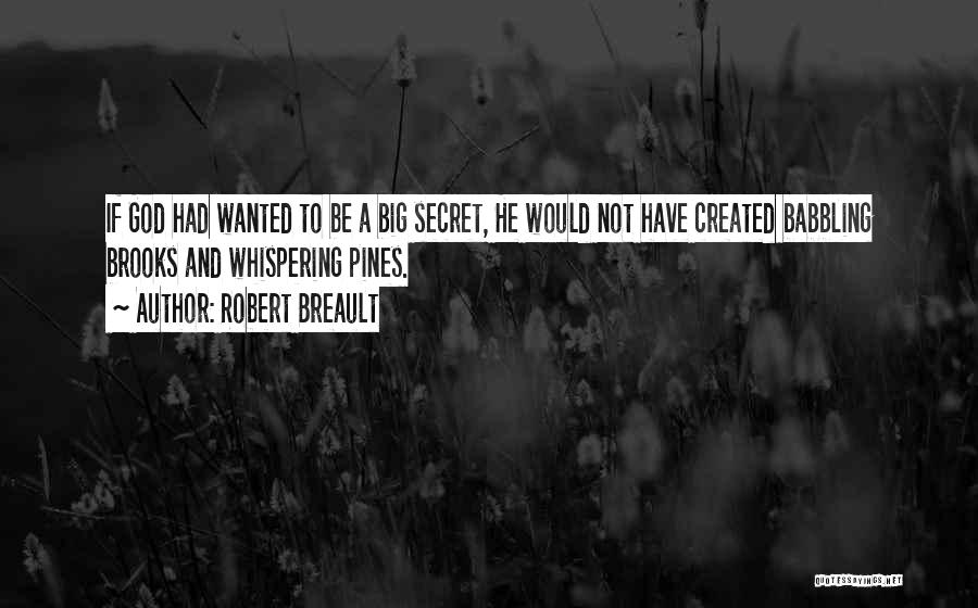 Robert Breault Quotes: If God Had Wanted To Be A Big Secret, He Would Not Have Created Babbling Brooks And Whispering Pines.
