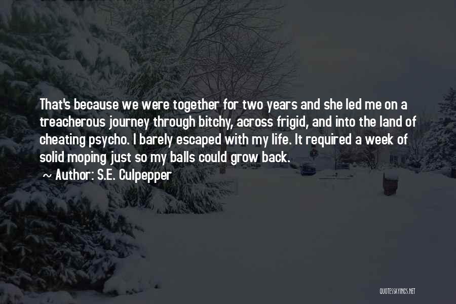 S.E. Culpepper Quotes: That's Because We Were Together For Two Years And She Led Me On A Treacherous Journey Through Bitchy, Across Frigid,