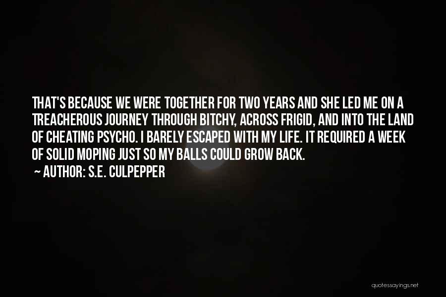 S.E. Culpepper Quotes: That's Because We Were Together For Two Years And She Led Me On A Treacherous Journey Through Bitchy, Across Frigid,