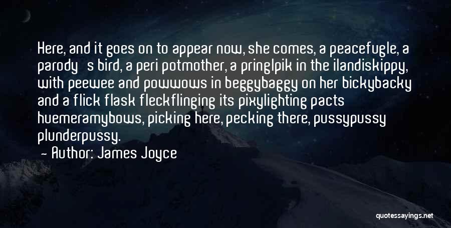 James Joyce Quotes: Here, And It Goes On To Appear Now, She Comes, A Peacefugle, A Parody's Bird, A Peri Potmother, A Pringlpik