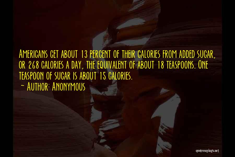 Anonymous Quotes: Americans Get About 13 Percent Of Their Calories From Added Sugar, Or 268 Calories A Day, The Equivalent Of About