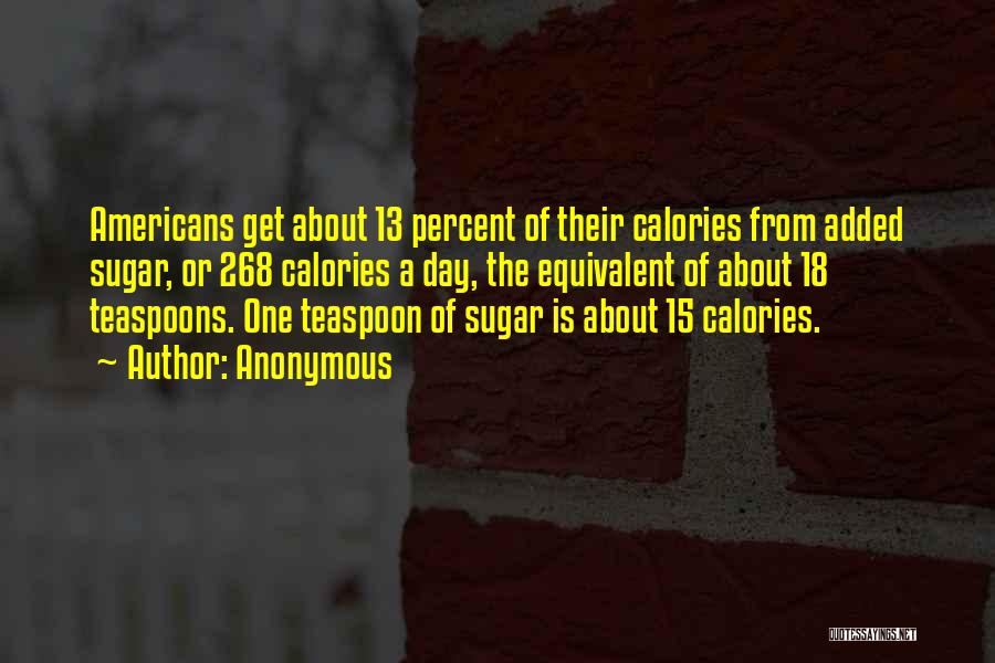 Anonymous Quotes: Americans Get About 13 Percent Of Their Calories From Added Sugar, Or 268 Calories A Day, The Equivalent Of About