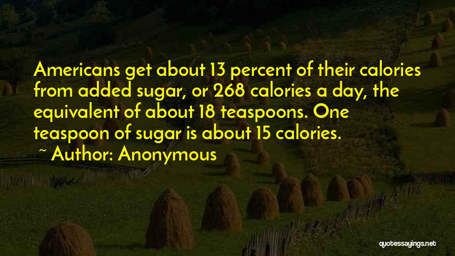 Anonymous Quotes: Americans Get About 13 Percent Of Their Calories From Added Sugar, Or 268 Calories A Day, The Equivalent Of About
