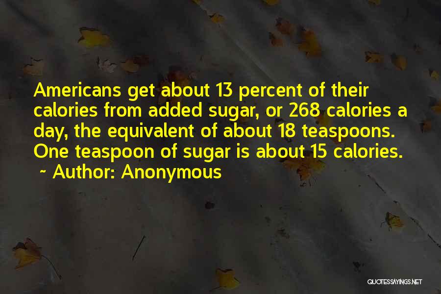 Anonymous Quotes: Americans Get About 13 Percent Of Their Calories From Added Sugar, Or 268 Calories A Day, The Equivalent Of About
