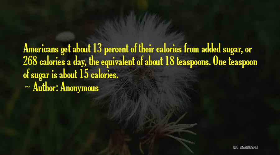 Anonymous Quotes: Americans Get About 13 Percent Of Their Calories From Added Sugar, Or 268 Calories A Day, The Equivalent Of About