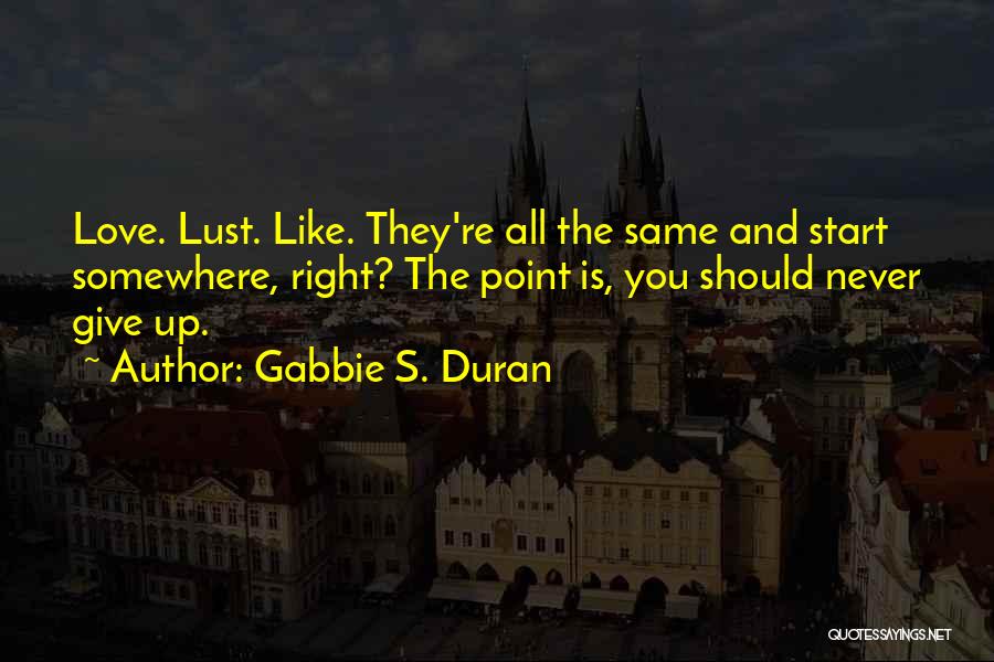 Gabbie S. Duran Quotes: Love. Lust. Like. They're All The Same And Start Somewhere, Right? The Point Is, You Should Never Give Up.