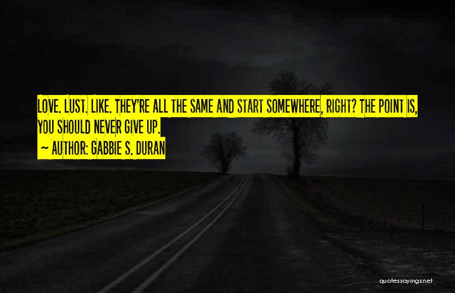 Gabbie S. Duran Quotes: Love. Lust. Like. They're All The Same And Start Somewhere, Right? The Point Is, You Should Never Give Up.