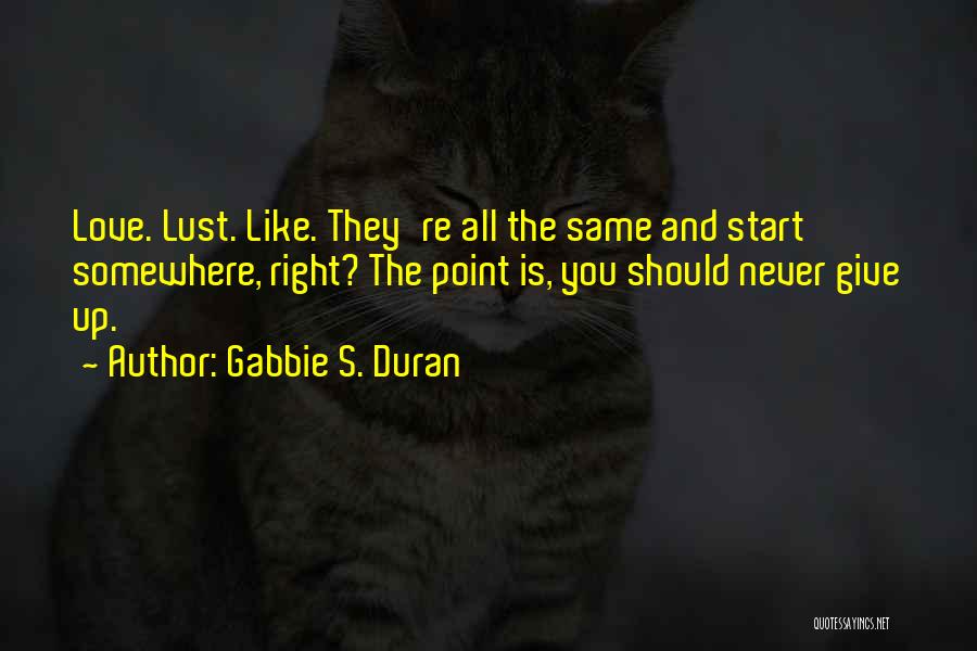 Gabbie S. Duran Quotes: Love. Lust. Like. They're All The Same And Start Somewhere, Right? The Point Is, You Should Never Give Up.