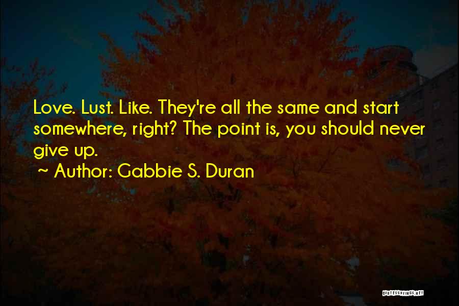 Gabbie S. Duran Quotes: Love. Lust. Like. They're All The Same And Start Somewhere, Right? The Point Is, You Should Never Give Up.