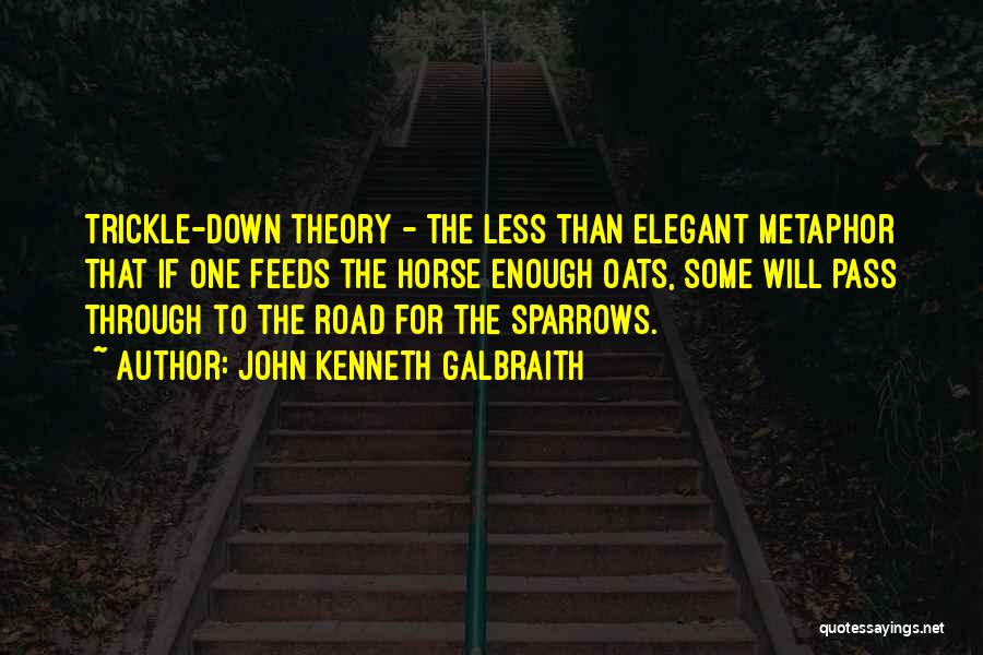 John Kenneth Galbraith Quotes: Trickle-down Theory - The Less Than Elegant Metaphor That If One Feeds The Horse Enough Oats, Some Will Pass Through