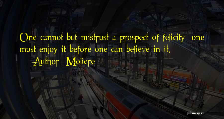 Moliere Quotes: One Cannot But Mistrust A Prospect Of Felicity: One Must Enjoy It Before One Can Believe In It.