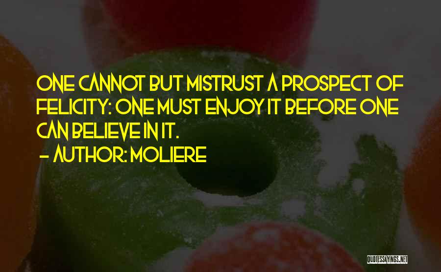 Moliere Quotes: One Cannot But Mistrust A Prospect Of Felicity: One Must Enjoy It Before One Can Believe In It.