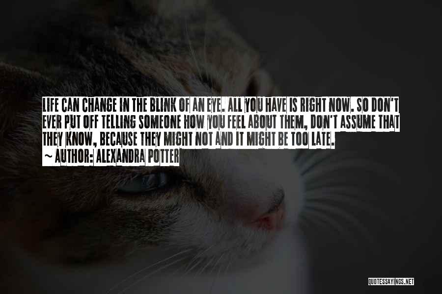 Alexandra Potter Quotes: Life Can Change In The Blink Of An Eye. All You Have Is Right Now. So Don't Ever Put Off