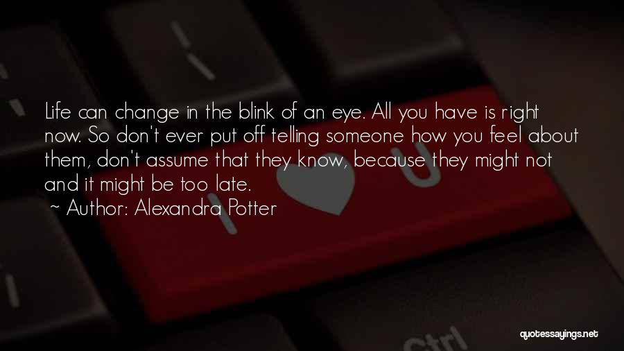 Alexandra Potter Quotes: Life Can Change In The Blink Of An Eye. All You Have Is Right Now. So Don't Ever Put Off