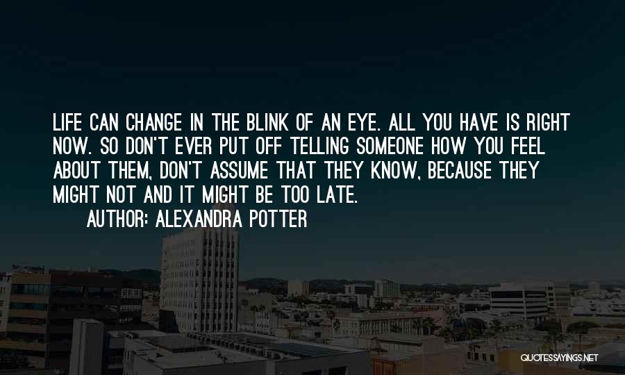 Alexandra Potter Quotes: Life Can Change In The Blink Of An Eye. All You Have Is Right Now. So Don't Ever Put Off