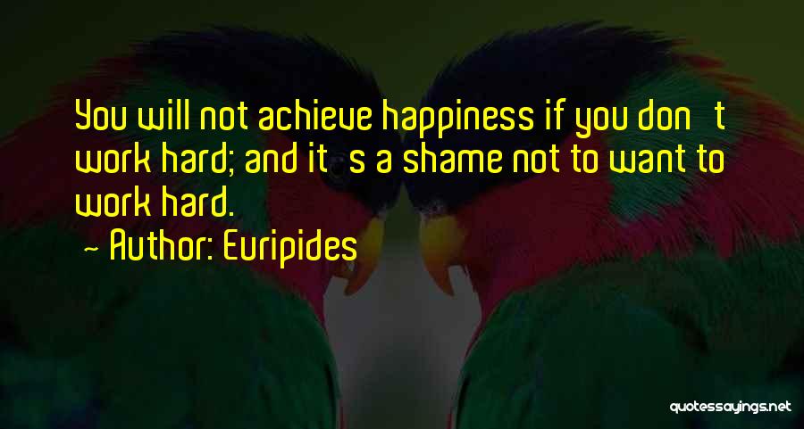 Euripides Quotes: You Will Not Achieve Happiness If You Don't Work Hard; And It's A Shame Not To Want To Work Hard.