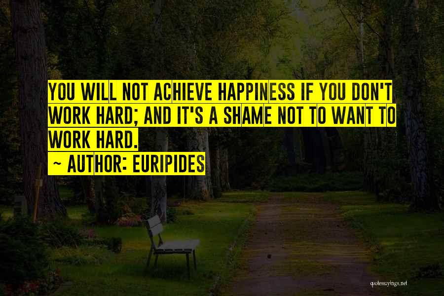 Euripides Quotes: You Will Not Achieve Happiness If You Don't Work Hard; And It's A Shame Not To Want To Work Hard.