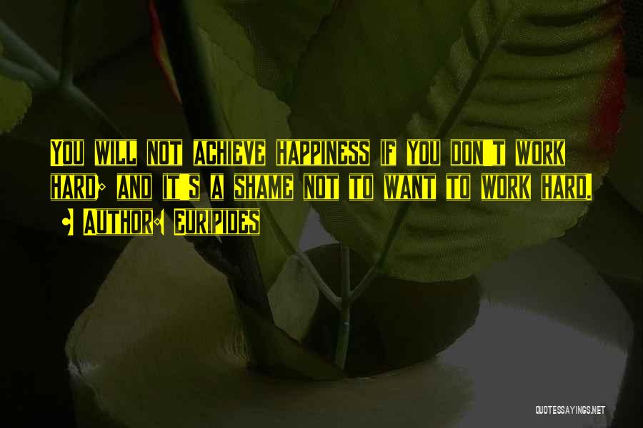Euripides Quotes: You Will Not Achieve Happiness If You Don't Work Hard; And It's A Shame Not To Want To Work Hard.