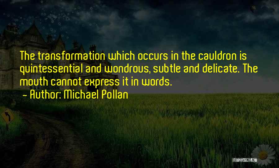 Michael Pollan Quotes: The Transformation Which Occurs In The Cauldron Is Quintessential And Wondrous, Subtle And Delicate. The Mouth Cannot Express It In