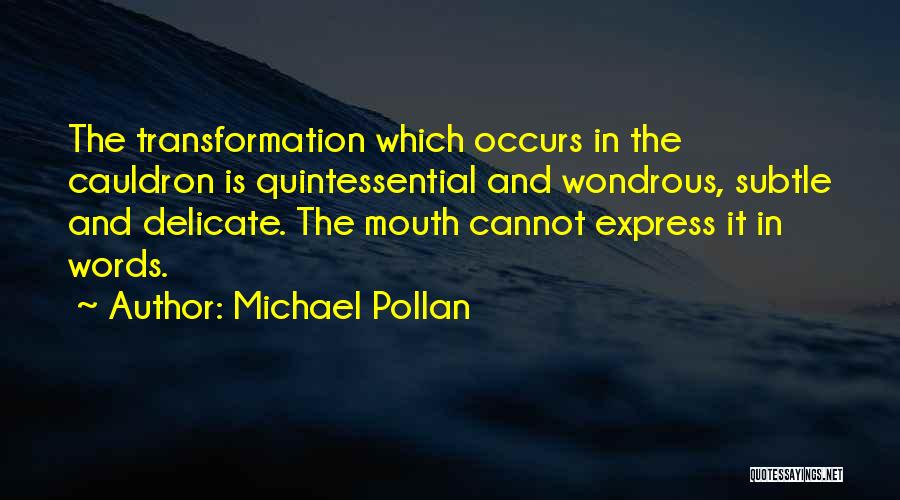 Michael Pollan Quotes: The Transformation Which Occurs In The Cauldron Is Quintessential And Wondrous, Subtle And Delicate. The Mouth Cannot Express It In