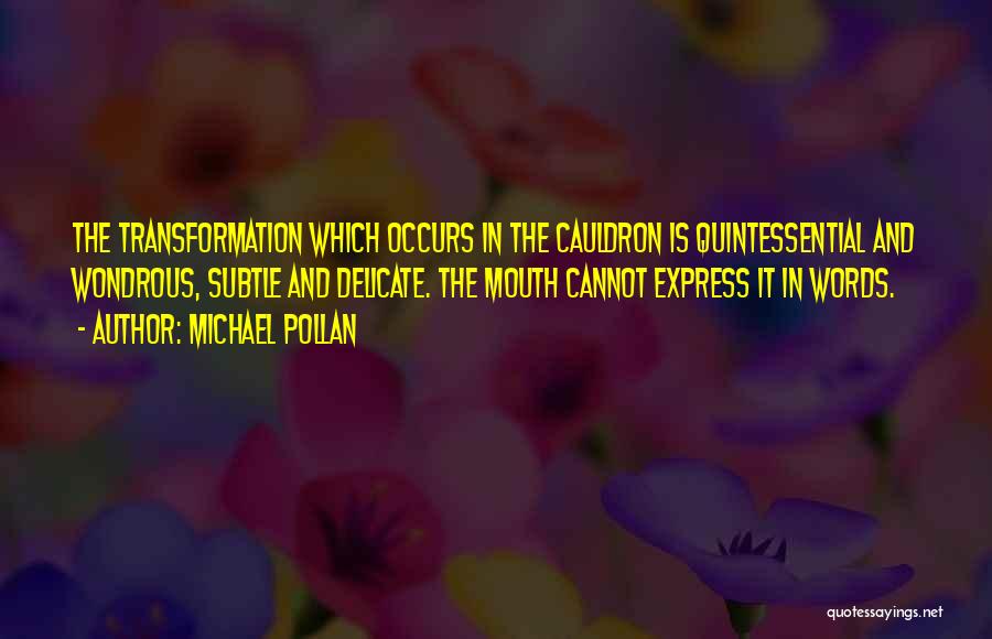 Michael Pollan Quotes: The Transformation Which Occurs In The Cauldron Is Quintessential And Wondrous, Subtle And Delicate. The Mouth Cannot Express It In