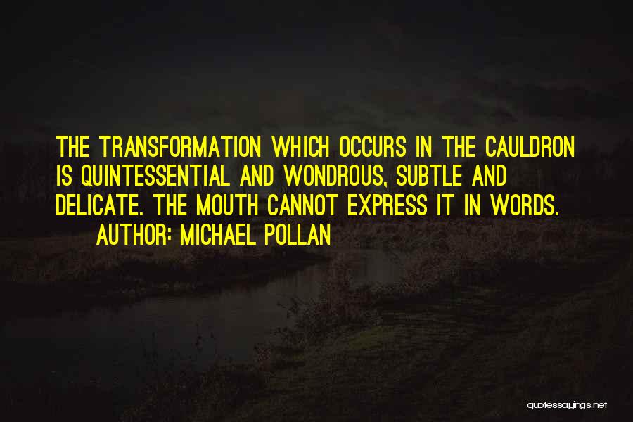 Michael Pollan Quotes: The Transformation Which Occurs In The Cauldron Is Quintessential And Wondrous, Subtle And Delicate. The Mouth Cannot Express It In