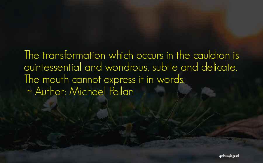 Michael Pollan Quotes: The Transformation Which Occurs In The Cauldron Is Quintessential And Wondrous, Subtle And Delicate. The Mouth Cannot Express It In