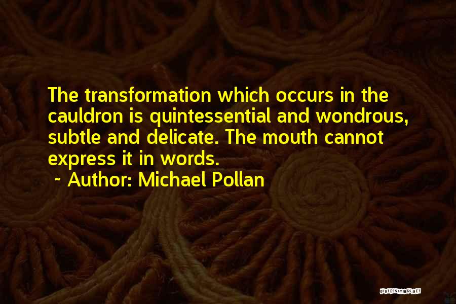 Michael Pollan Quotes: The Transformation Which Occurs In The Cauldron Is Quintessential And Wondrous, Subtle And Delicate. The Mouth Cannot Express It In