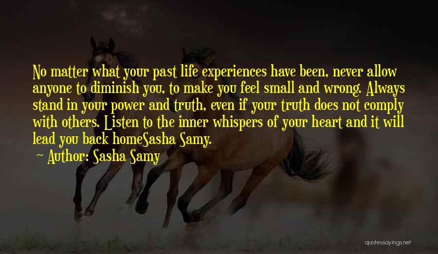 Sasha Samy Quotes: No Matter What Your Past Life Experiences Have Been, Never Allow Anyone To Diminish You, To Make You Feel Small