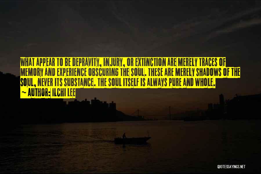 Ilchi Lee Quotes: What Appear To Be Depravity, Injury, Or Extinction Are Merely Traces Of Memory And Experience Obscuring The Soul. These Are