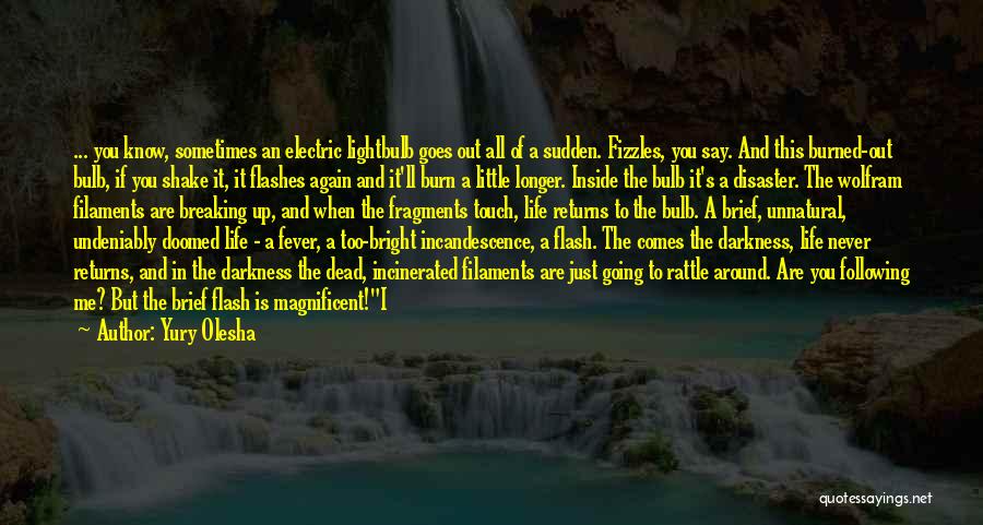 Yury Olesha Quotes: ... You Know, Sometimes An Electric Lightbulb Goes Out All Of A Sudden. Fizzles, You Say. And This Burned-out Bulb,