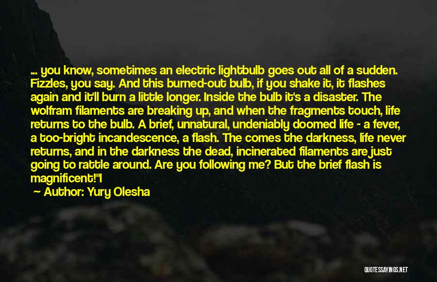 Yury Olesha Quotes: ... You Know, Sometimes An Electric Lightbulb Goes Out All Of A Sudden. Fizzles, You Say. And This Burned-out Bulb,