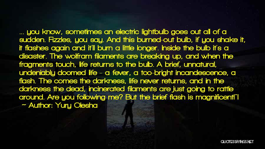 Yury Olesha Quotes: ... You Know, Sometimes An Electric Lightbulb Goes Out All Of A Sudden. Fizzles, You Say. And This Burned-out Bulb,