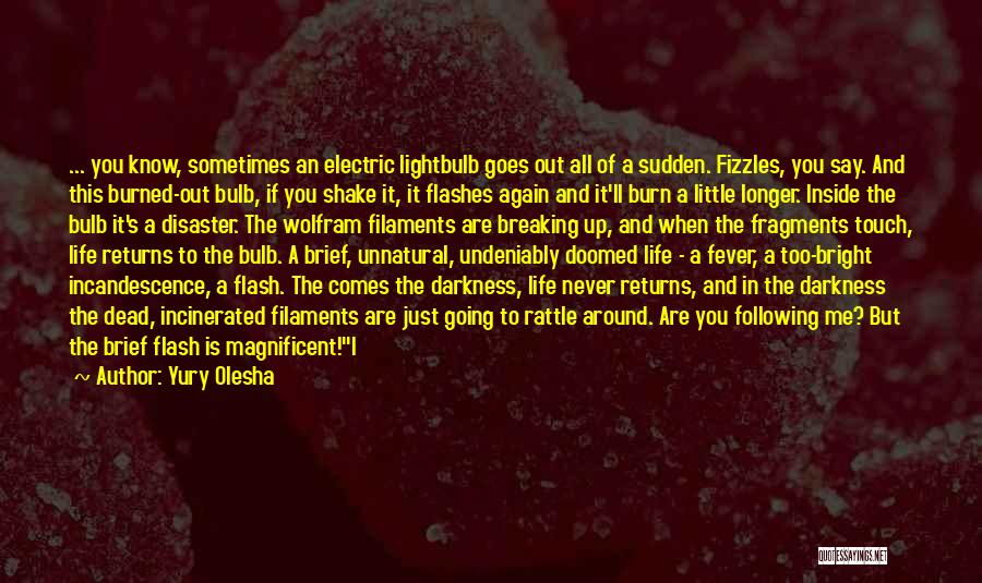 Yury Olesha Quotes: ... You Know, Sometimes An Electric Lightbulb Goes Out All Of A Sudden. Fizzles, You Say. And This Burned-out Bulb,