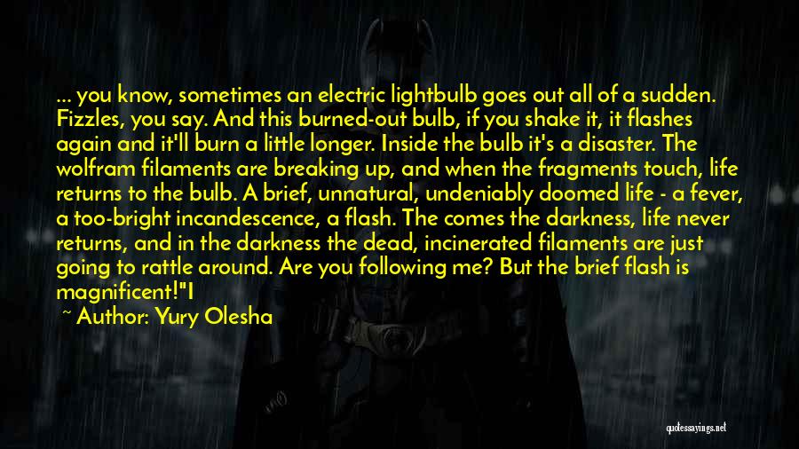 Yury Olesha Quotes: ... You Know, Sometimes An Electric Lightbulb Goes Out All Of A Sudden. Fizzles, You Say. And This Burned-out Bulb,
