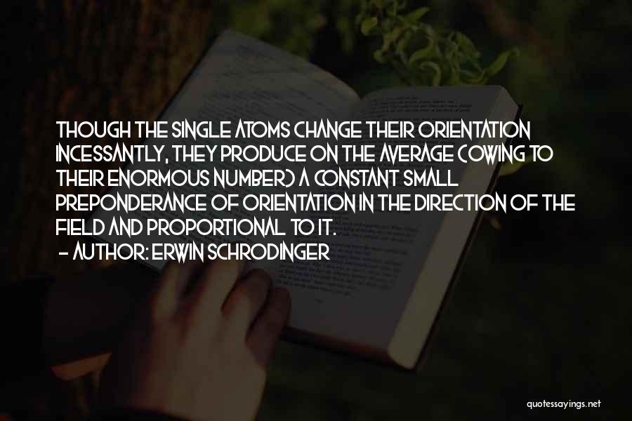 Erwin Schrodinger Quotes: Though The Single Atoms Change Their Orientation Incessantly, They Produce On The Average (owing To Their Enormous Number) A Constant