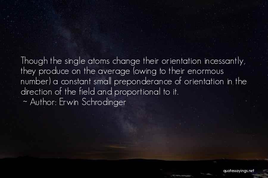 Erwin Schrodinger Quotes: Though The Single Atoms Change Their Orientation Incessantly, They Produce On The Average (owing To Their Enormous Number) A Constant