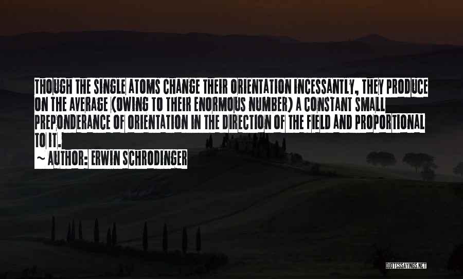 Erwin Schrodinger Quotes: Though The Single Atoms Change Their Orientation Incessantly, They Produce On The Average (owing To Their Enormous Number) A Constant