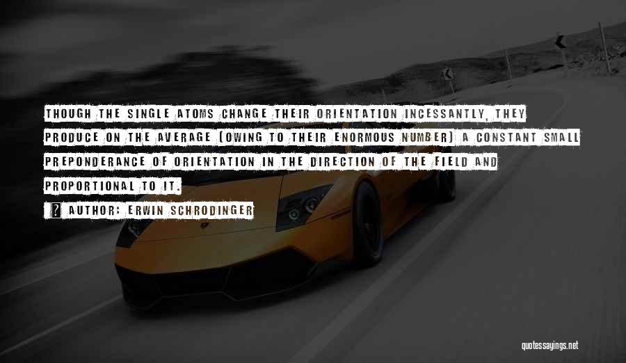 Erwin Schrodinger Quotes: Though The Single Atoms Change Their Orientation Incessantly, They Produce On The Average (owing To Their Enormous Number) A Constant