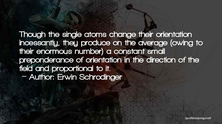 Erwin Schrodinger Quotes: Though The Single Atoms Change Their Orientation Incessantly, They Produce On The Average (owing To Their Enormous Number) A Constant