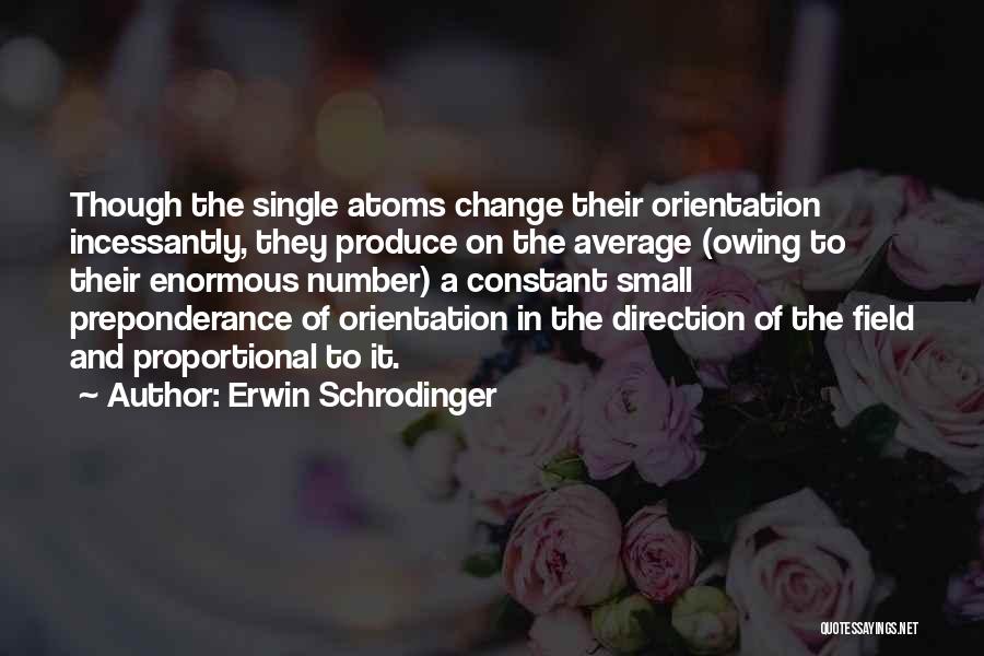 Erwin Schrodinger Quotes: Though The Single Atoms Change Their Orientation Incessantly, They Produce On The Average (owing To Their Enormous Number) A Constant