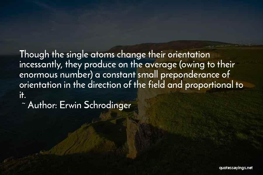 Erwin Schrodinger Quotes: Though The Single Atoms Change Their Orientation Incessantly, They Produce On The Average (owing To Their Enormous Number) A Constant