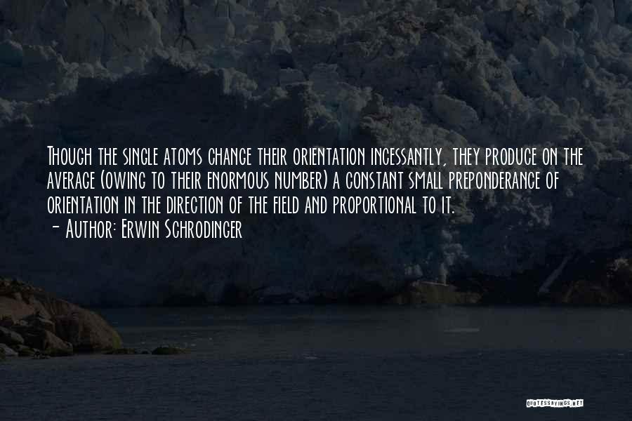 Erwin Schrodinger Quotes: Though The Single Atoms Change Their Orientation Incessantly, They Produce On The Average (owing To Their Enormous Number) A Constant